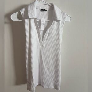 NWT Ann Taylor White Ribbed Sleeveless Blouse